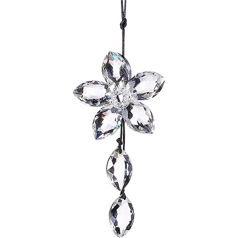 Crystal Flower Car Rear View Mirror Hanging Ornament - Sparkles with Rainbows for a...