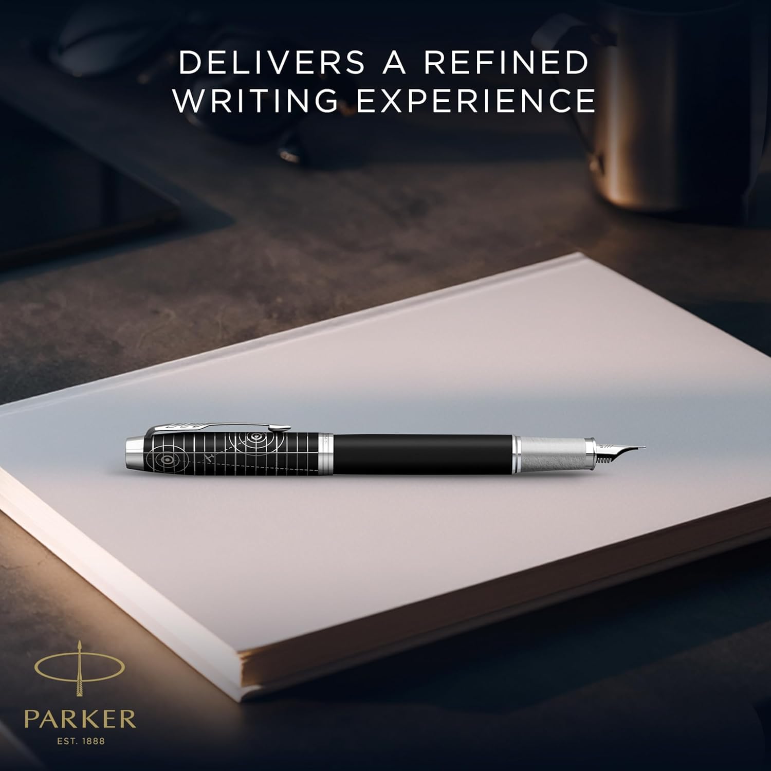 PARKER IM Legacy of Flight - Penna stilografica, collezione Legacy of Flight, colore nero opaco con acciaio inossidabile e cromo, incisione laser, personalizzabile con incisione, inclusa confezione
