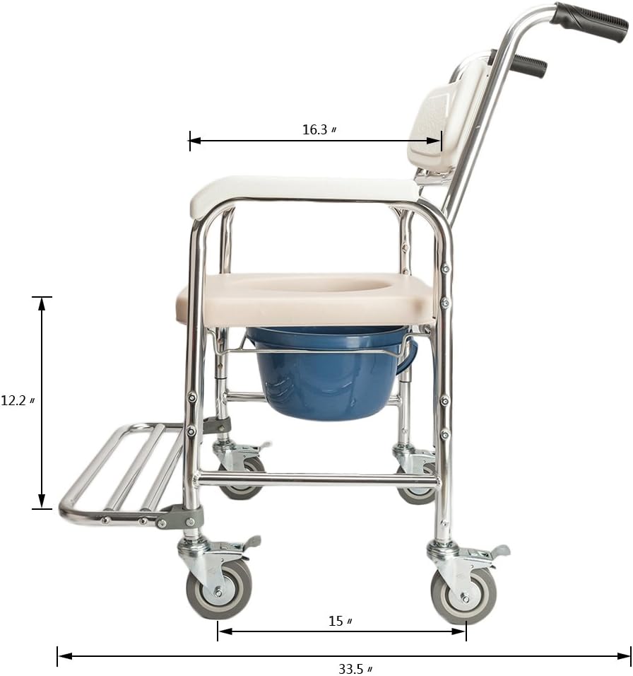 Winado Bedside Commode Chair, 4 in 1 Toilet Rolling Transport Chair with Arms & 4 Brakes, Shower Wheelchair for Adults, Senior, Elderly, Handicap, Disabled (White+ O Shape Cushion) : Health & Household