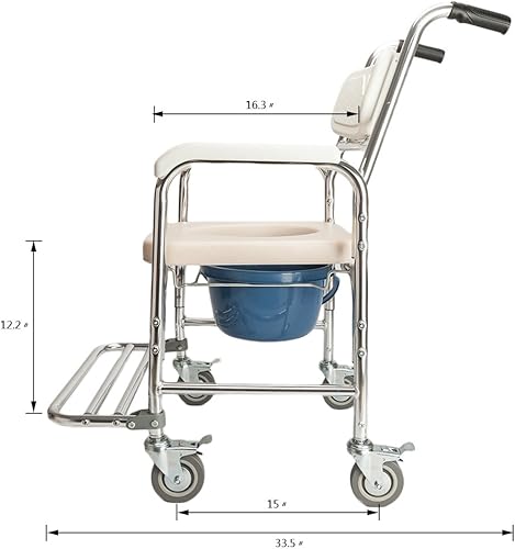 Miniatura 7 de Winado Silla de cama para inodoro, 4 en 1, silla de transporte con brazos y 4 frenos, silla de ruedas de ducha para adultos, personas mayores,