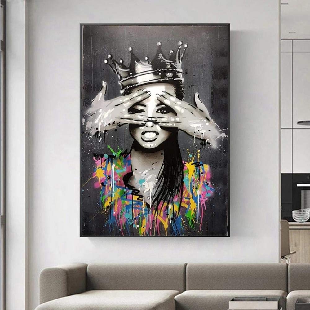 Peinture sur toile graffiti femme pour rompre la monotonie des murs blancs de salon