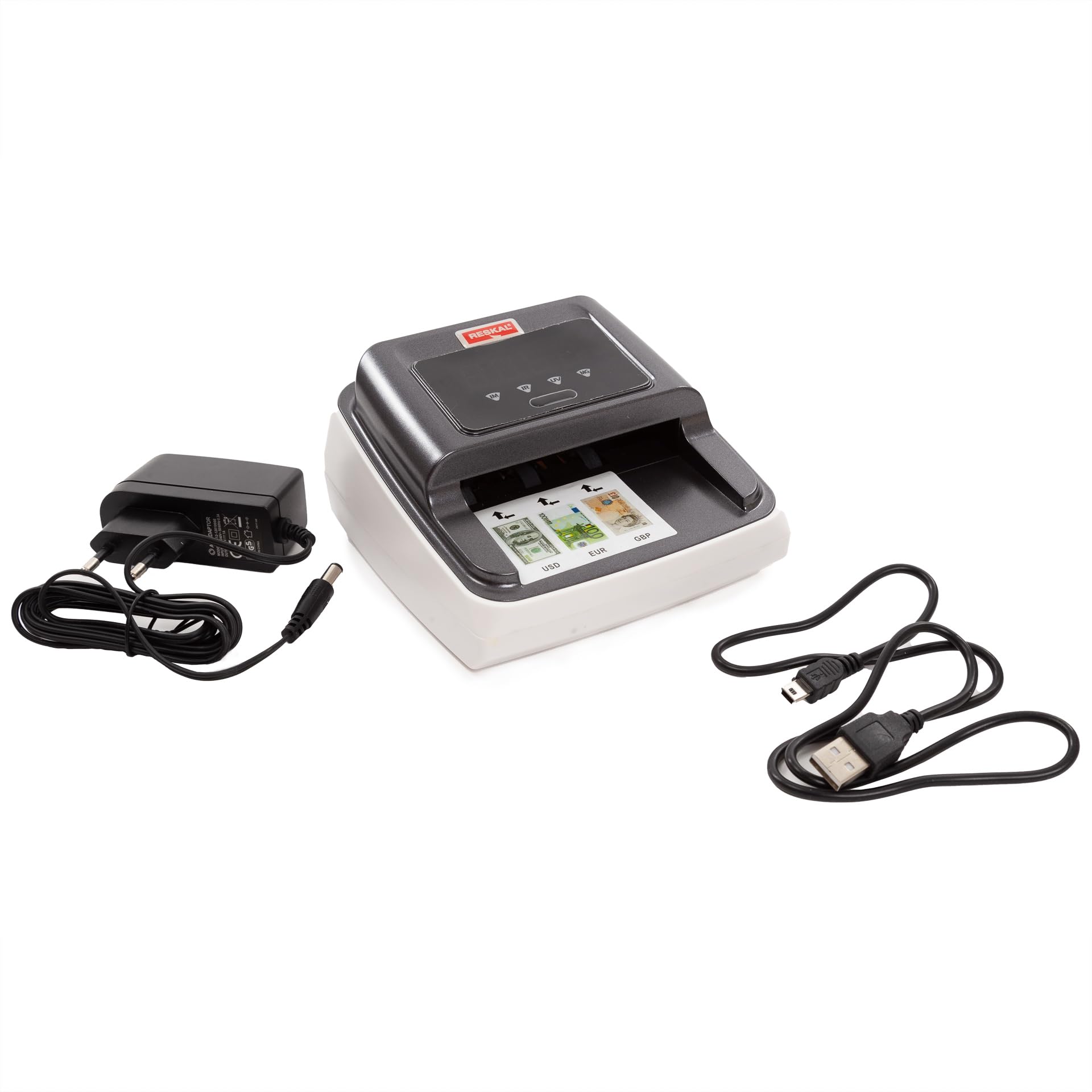 Reskal Detector Electrónico Móvil Falso Billetes EUR-USD-GBP