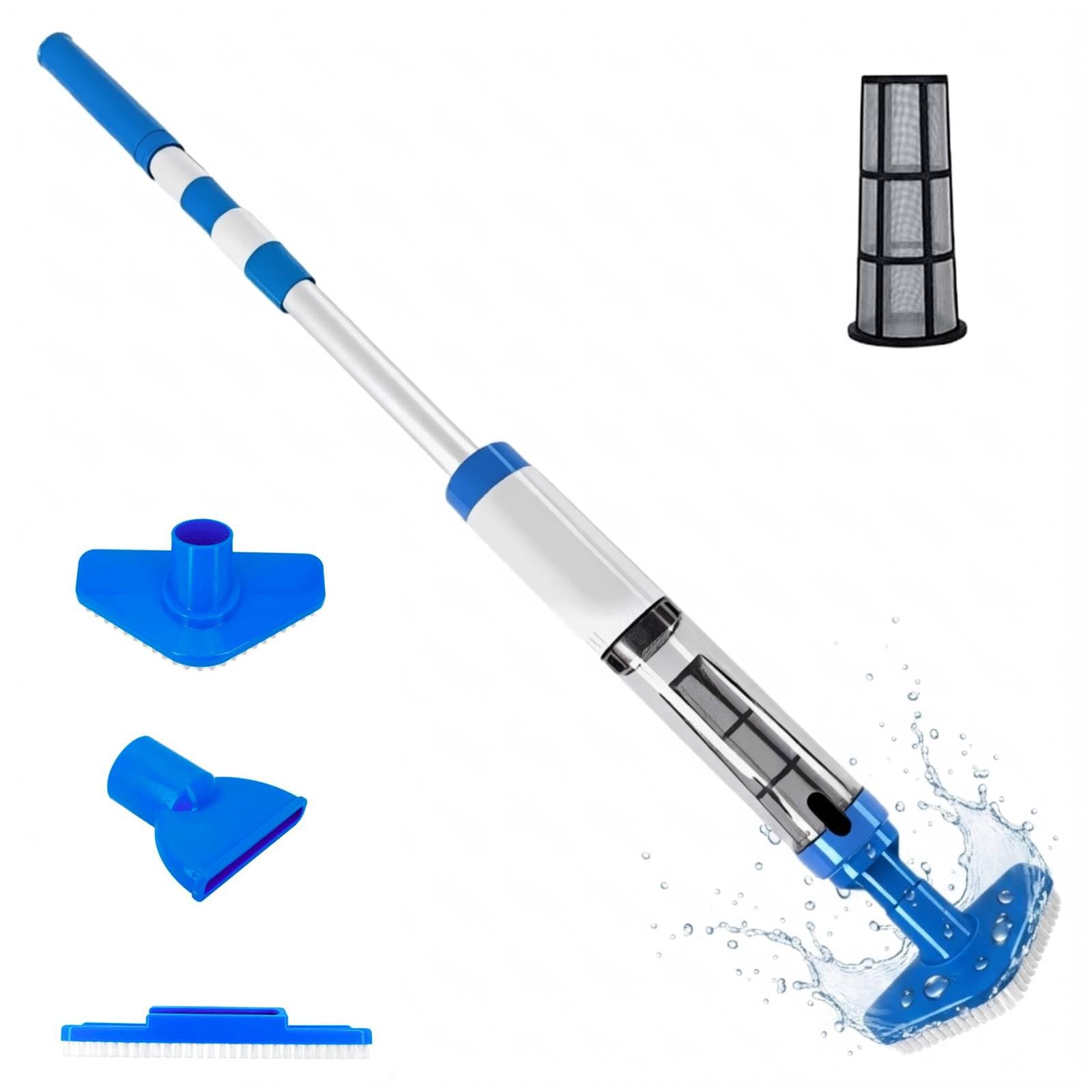 Bostar Aspirador Piscina con Mango Telescópico 3 en 1, Limpiafondos de Piscina a Bateria Inalámbrica para Piscina Pequeñas SPA, 20L/min Caudal de Succión