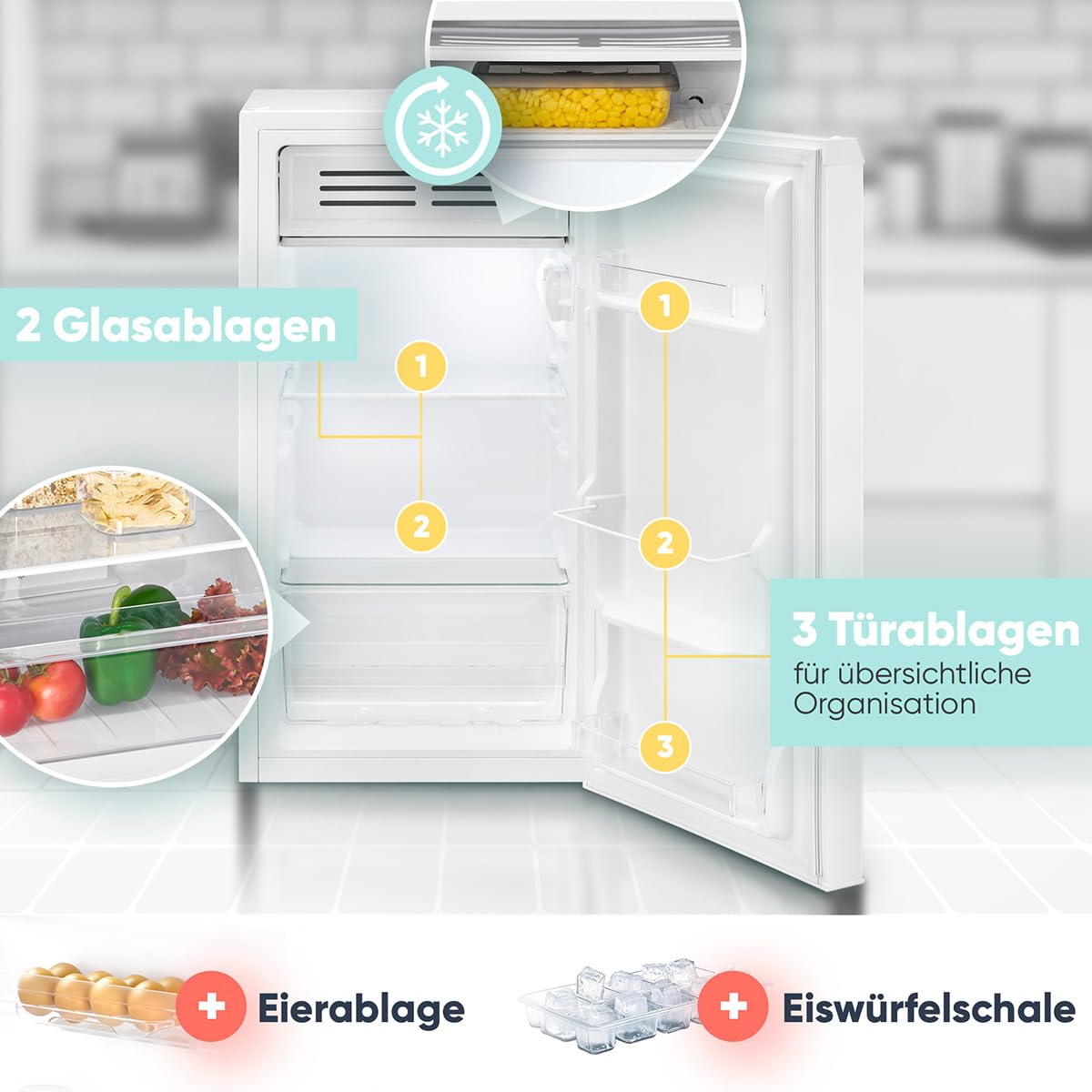 Bomann KS 7257 Kühlschrank mit Frostfach 83 Liter energieeffizient leise kompakt LED Beleuchtung weiß