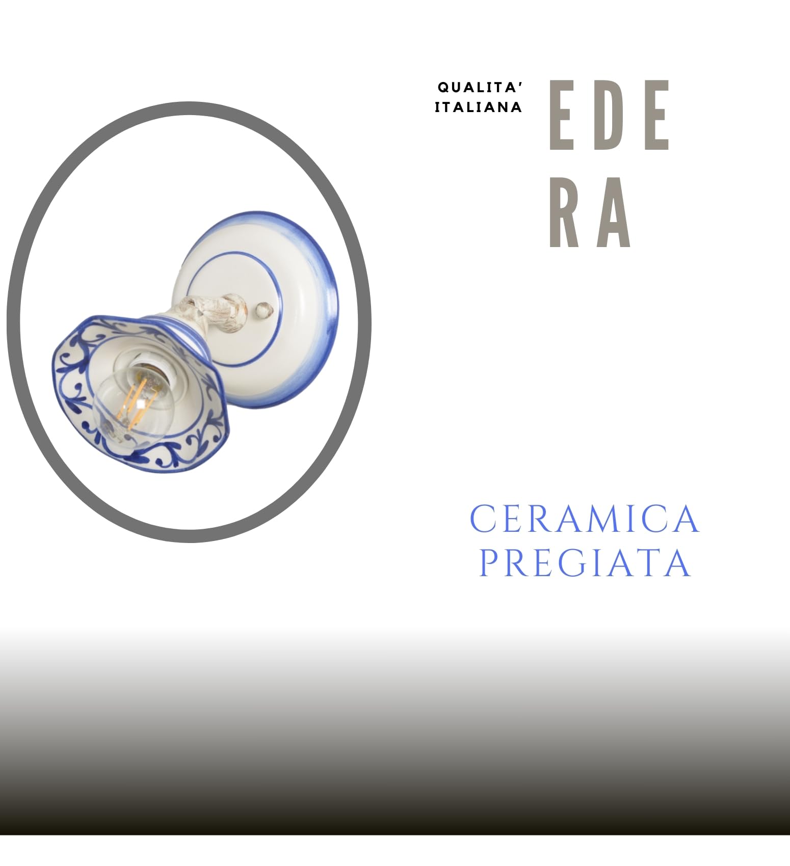 VANNI LAMPADARI - Applique da Parete Interno Edera - Lampada da Parete Orientabile con Snodo- in Ceramica Decorata a Mano - Applique Camera da Letto - Bagno - Cucina – Soggiorno, Blu