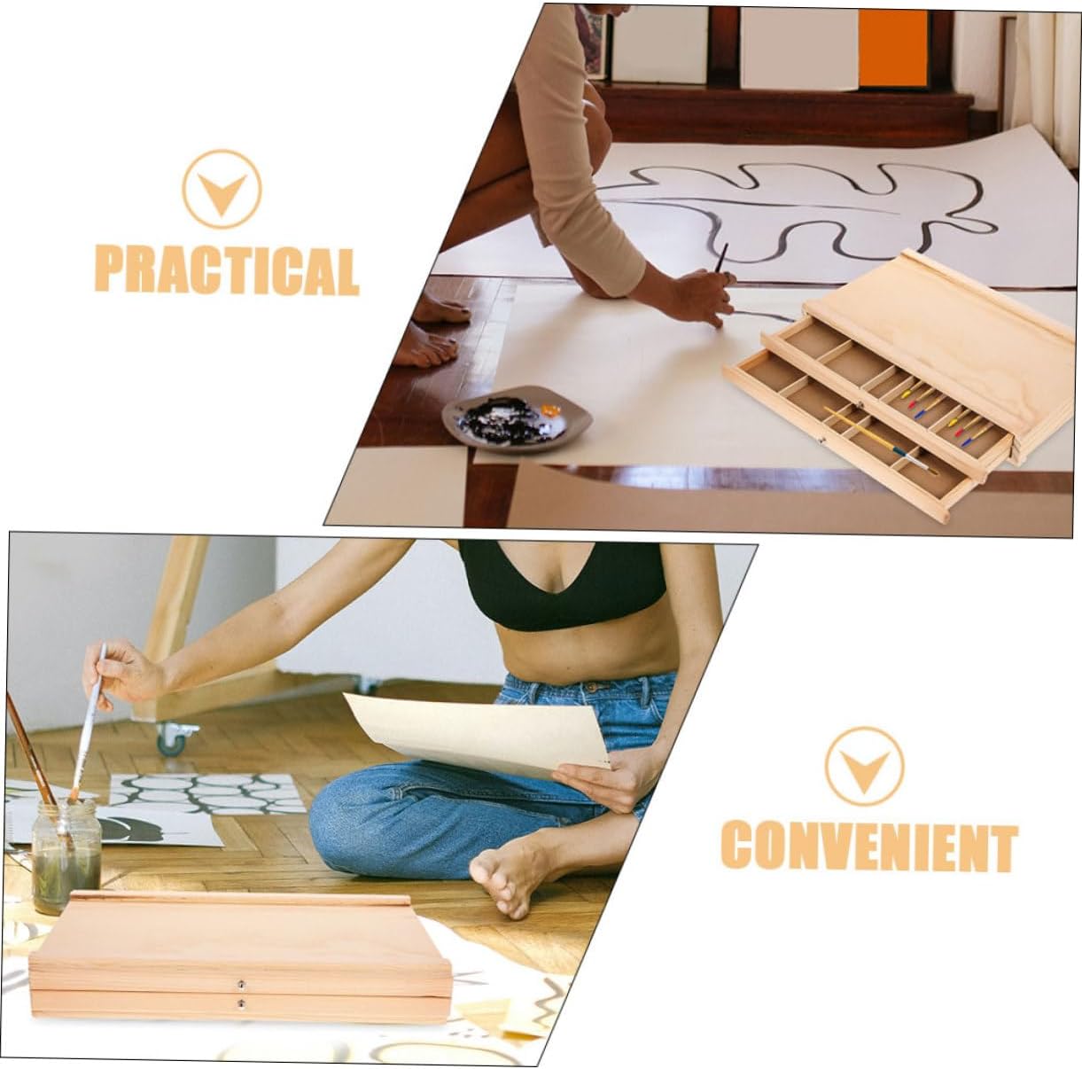 DIYEAH Wooden Pencil Box Supply Organizer for Markers Sketching Pens Elegant Portable Storage for Artists Enthusiasts for Classroom Outdoor Use
