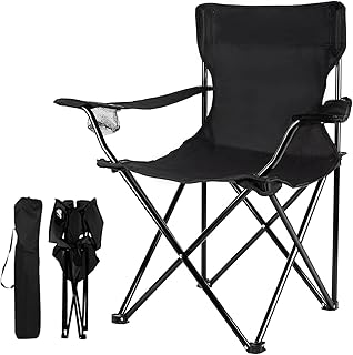 LEFAFA Camping Chair, Portable Folding Chair with Cup Holder and Carry Bag, Heavy Duty Support 130kg, Outdoor Chair for Ca...