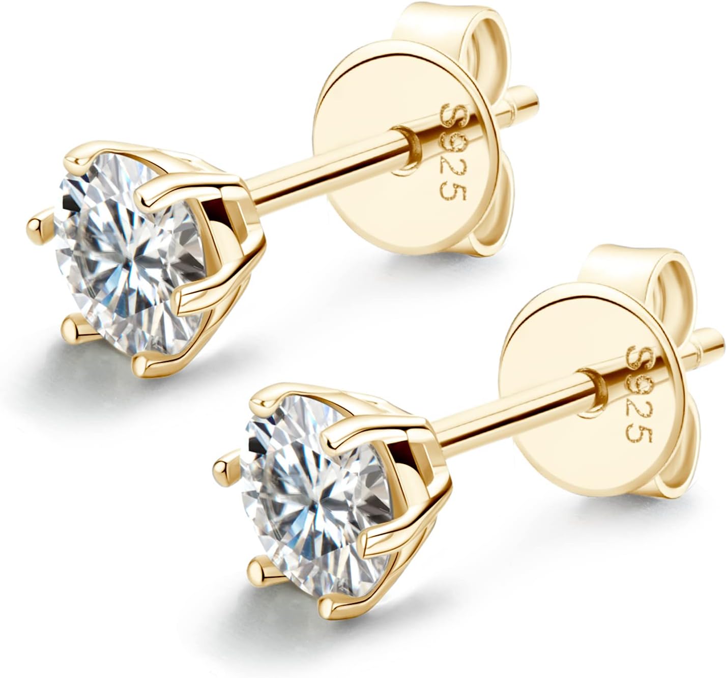 Moissanite Stud Earrings, 1ct-6ct D Color Brilliant Round Cut 925 Sterling Silver Classic 6 Pong Moissanite Earrings for Women or Men - Image 4