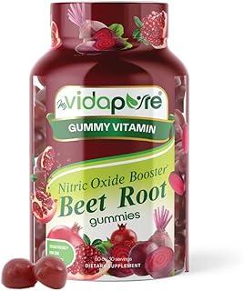 Beet Root Gummy Nitric Oxide Booster. L Arginine, L Citrulline, Grape Seed, Niacin, Vitamin C, Vitamin B12 Natural Pomegranate Flavor, Non-GMO, Gluten Free, Vegan Friendly 60 Gummies