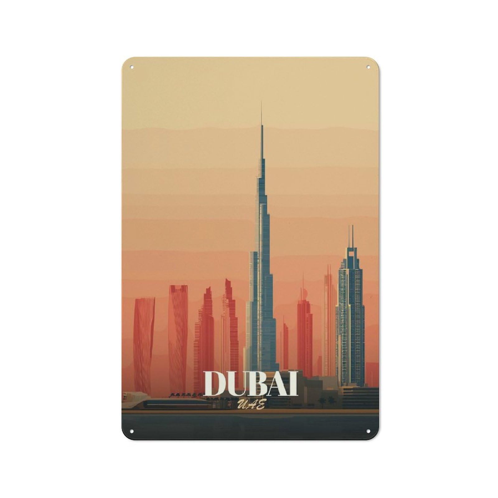 Junmoney Style-11 Dubai Uae Skyline Art Print Everyday Metal Wall Decor 30X20cm, Vintage Metal Sign For Hallway, Home Bar, Garage Or Study