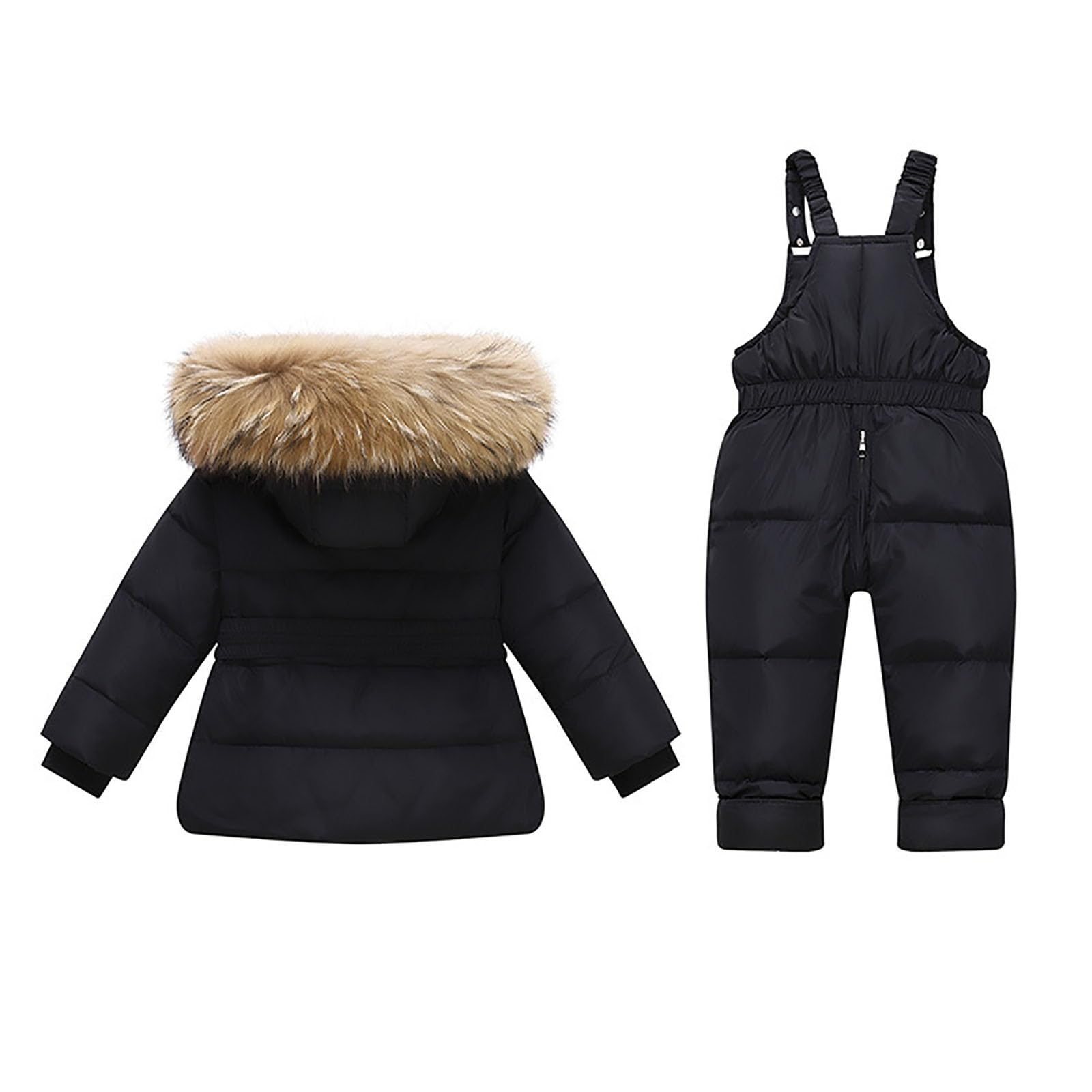 Tuta da neve invernale per bambini, 2 pezzi, tuta da sci, piumino ultraleggero e bavaglino, pantaloni da neve in pelliccia sintetica con cappuccio piumino e pantaloni, set da snowboard per attività