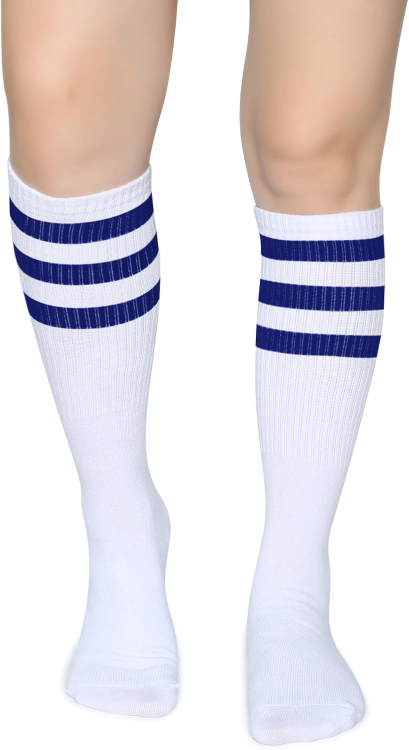 Pareberry Classical Triple Stripes Soft Cotton Over-the-Calf Retro Tube Socks - Image 4