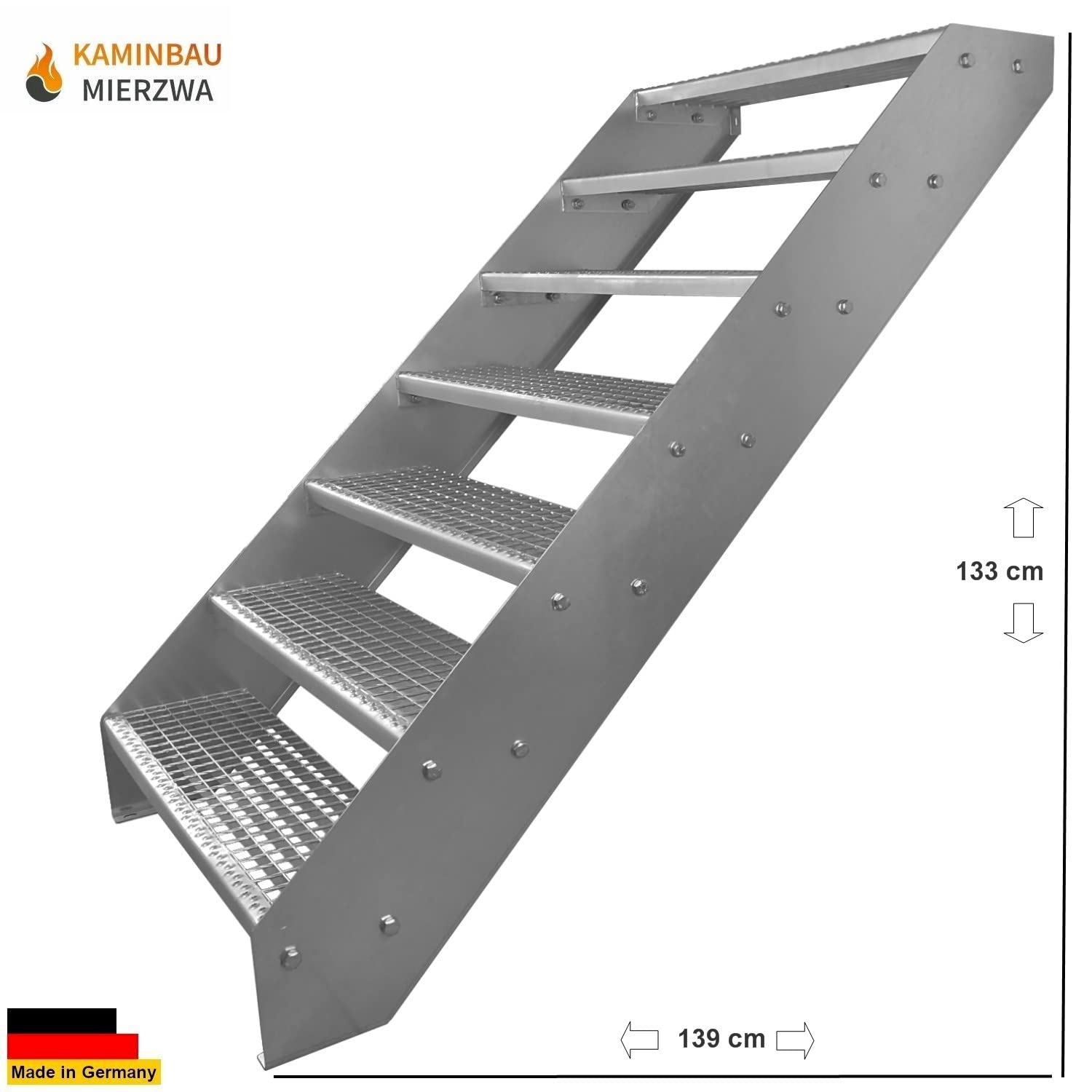 Scale con griglia in acciaio Premium 7 Gradini Completamente zincata - Dimensioni (L x L x H) 139cm x 120cm x 133cm Resistente alle intemperie e alla corrosione