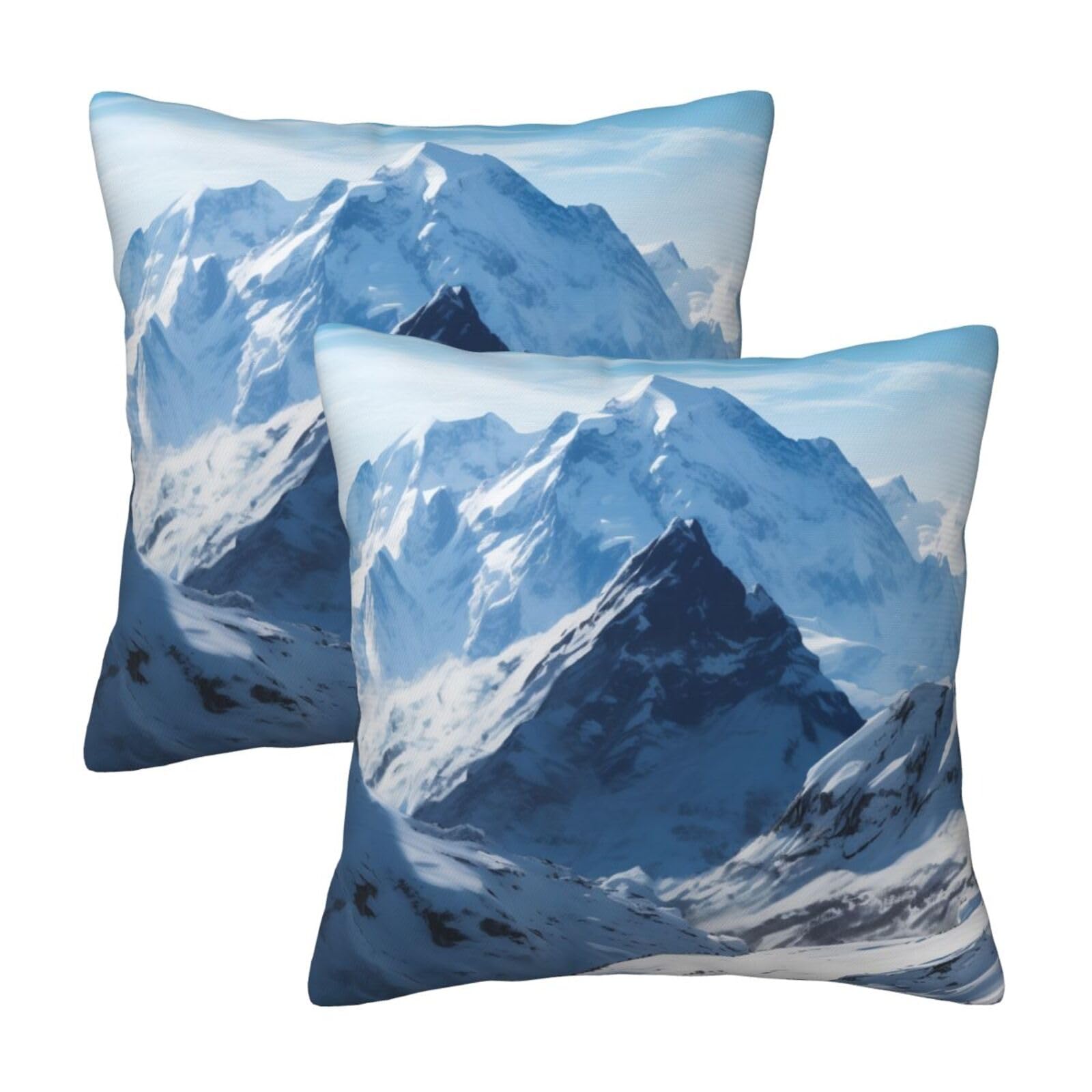 Snowy Mountain Throw Pillow Cases 2 Pack Square Pillowcases Soft Pillow Protectors for Couch Livingroom Sofa Bed Office Car,30x30 CM