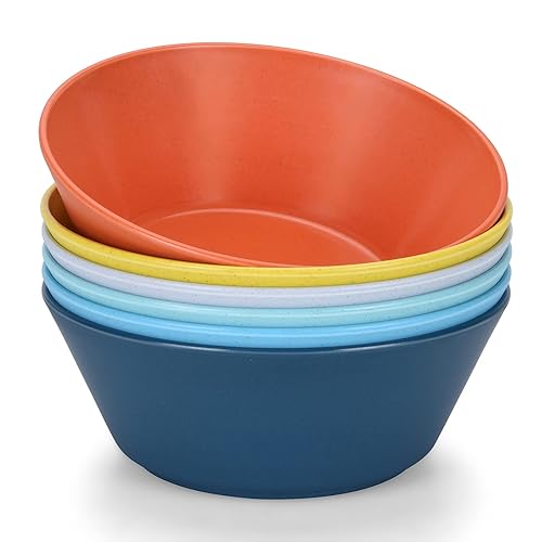 Unbreakable Large Cereal Bowls Set of 6, 32 Ounce BPA-Free Microwave & Dishwasher Safe Salad Bowls, Stackable Multicolor Kitchen Bowls for Serving, Soup, Oatmeal, Pasta, Camping & Daily Use - 32 oz - Multicolor