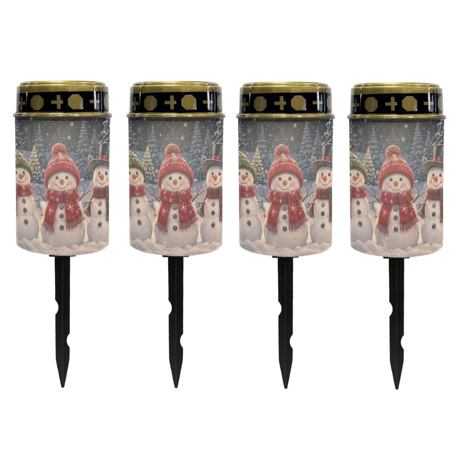 Poceacles Solar Pathway Lights Outdoor Grave Solar Lights Outside Waterproof Cemetery Flameless Candles Outdoor Grave Candle Christmas Decor, Snowman Tree, Pack of 4