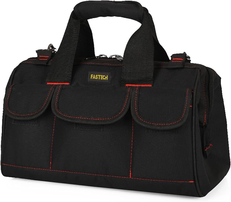 FASTECH 14-inch Heavy Duty Toosl Bag With Wide Mouth for Tool Storage, Carrier and Organizer, Tool Tote Bag For Men, Wide Mouth Tool Bag With Inside Pockets (14 Inch)