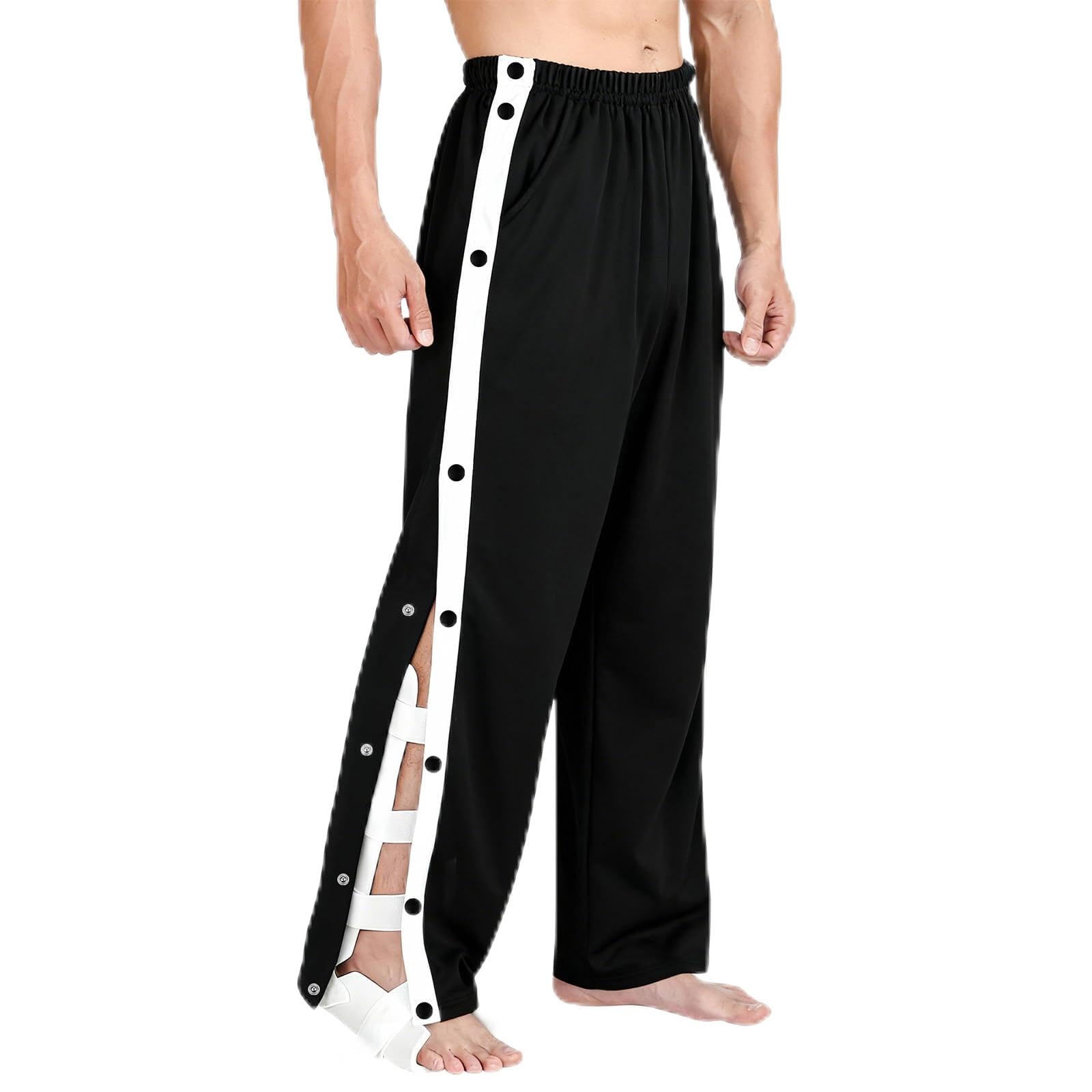 BSBUY Reha Hose Herren Trainingshose mit Seitlich Verstellbar Elastisches Band Sweathose Joggers Unisex Jogginghose Damen Lässig Sportswear mit Tasche Freizeithose für Senioren Pflegebedürftige