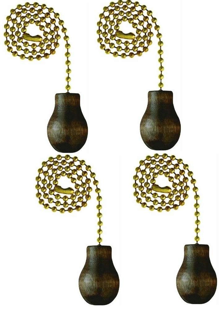 Ciata Ceiling Fan Pull Chain Extender, Wooden Knob Fan Pulls Decorative Chain in Walnut Finish with 12 inch Beaded Chain, Ceiling fan pull chain ornaments - 4 Pack