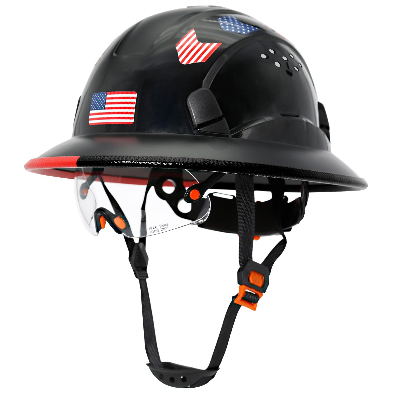 Full Brim Hard Hats Construction OSHA Approved with Clear Visor - Cascos De Construccion Vented Hard Hat with Chin Strap ANSI Z89.1 Adjustable Cool Vent Work Safety Helmet for Men Women