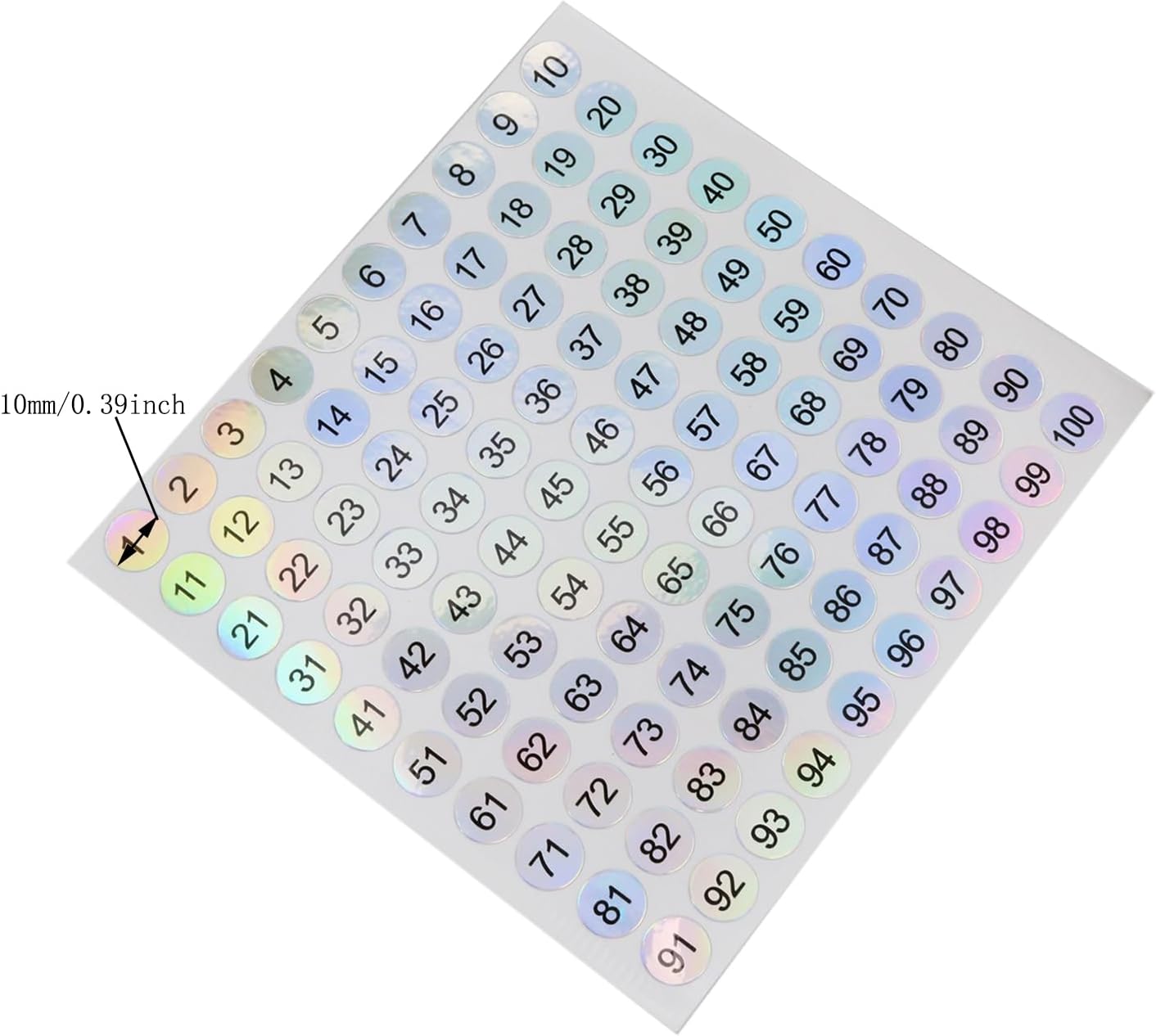 1 to 100 Reflective Laser Small Round Consecutive Numbers Stickers Self Adhesive Inventory Storage Organizing Label Stickers for Household Items, Schools, Books, Numbering, etc. -12PCS