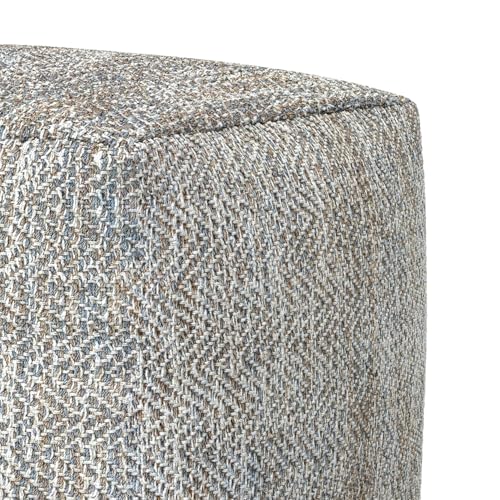 SIMPLIHOME Nate Square Pouf - 18 inch Wide Upholstered Handwoven Cotton Ottoman in Grey Melange, Boho Footstool or Extra Seating for Living Room or Bedroom with Polystyrene EPS Beads, Assembled by SIMPLIHOME - Image 5