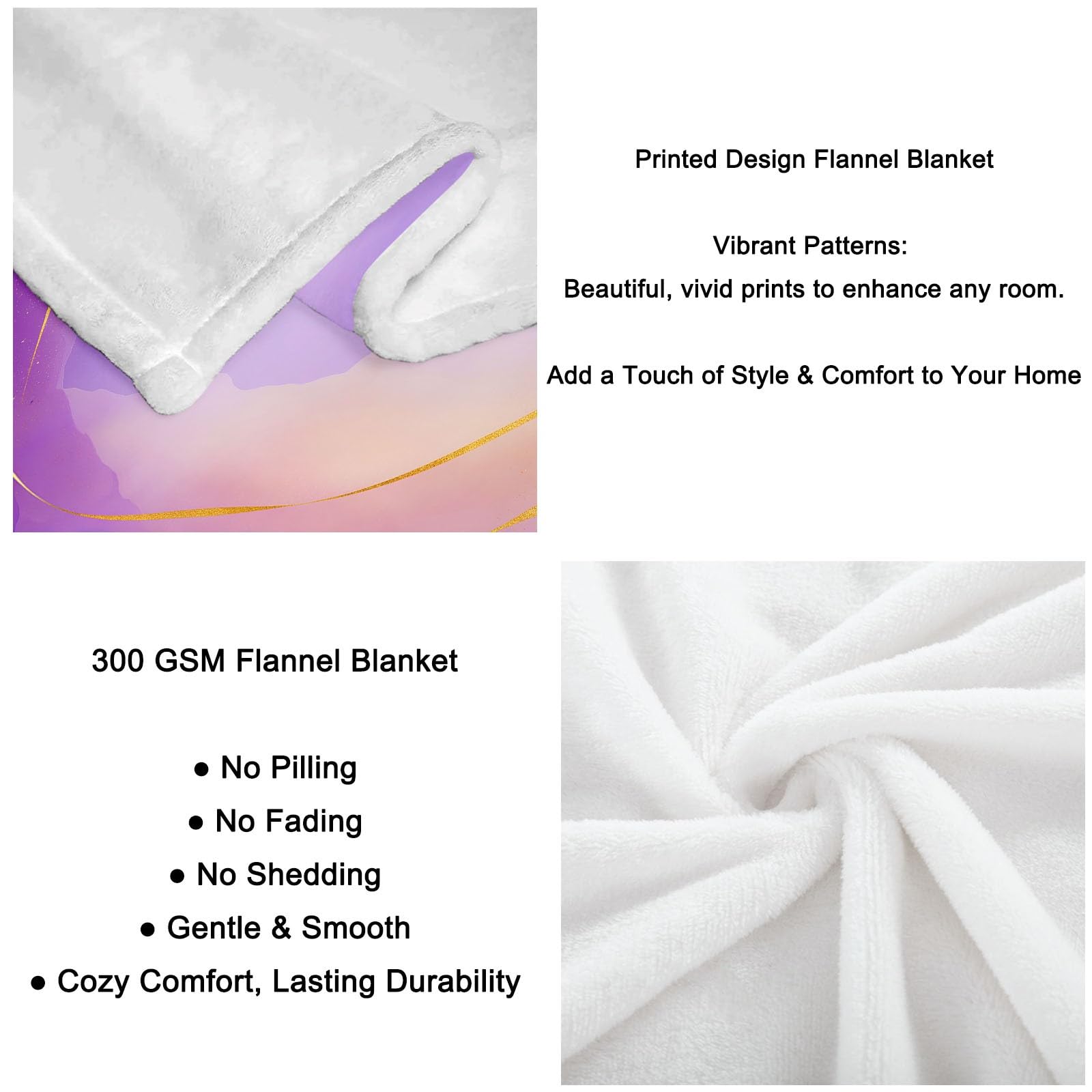 Manta Franela para Cama 220 x 240 cm, Suave Cálida Mármol Lila Dorado Líneas Manta Invierno Calentitas Transpirable Ligera Elegante Soñador para Adulto Infantil Mujer Hombre