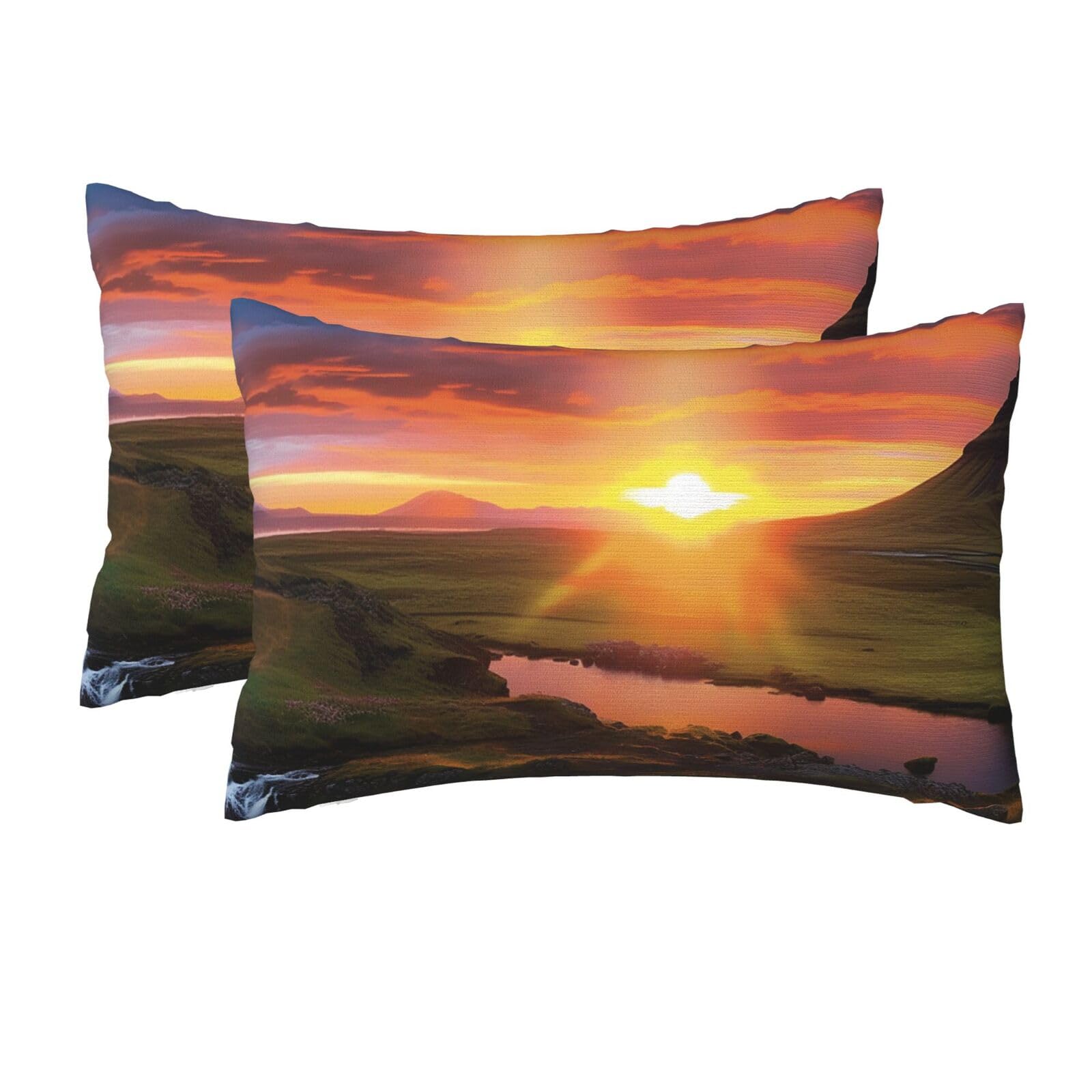 2 Pack Queen Pillow Cases with Hidden Zipper, Soft Breathable Pillow Covers for Hair and Skin, Iceland Sunset Pillowcases 20"x30" Bed Pillow Protectors Cover for Sleeping Gifts