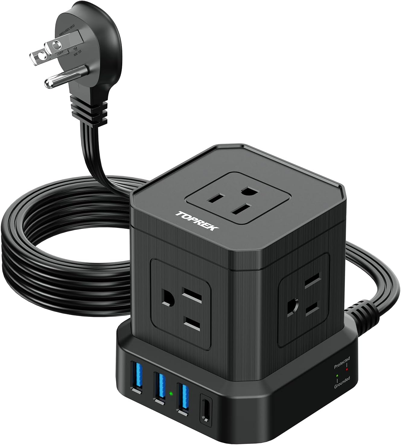 Power Strip with USB, USB C (3.0A) Power Strip, 5 FT Ultral