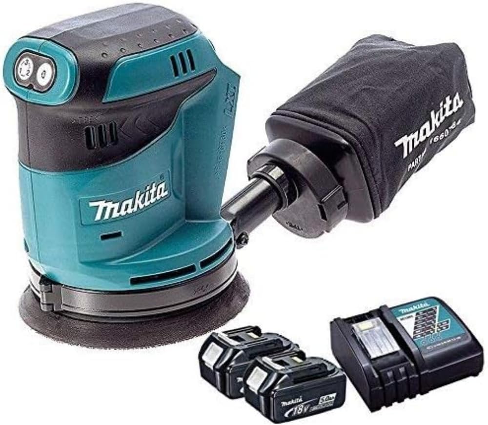 Makita DBO180Z 18V Li-ion Random Orbital Sander Body with 2 x 5ah BL1850 Battery & DC18RC Charger