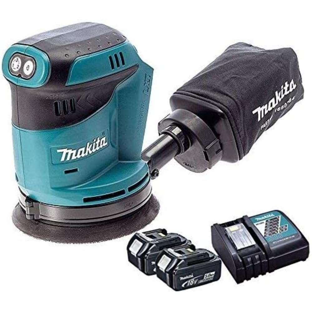 Makita Dbo180z 18V Li-Ion Random Orbital Sander Body With 2 X 5Ah Bl1850 Battery & Dc18rc Charger