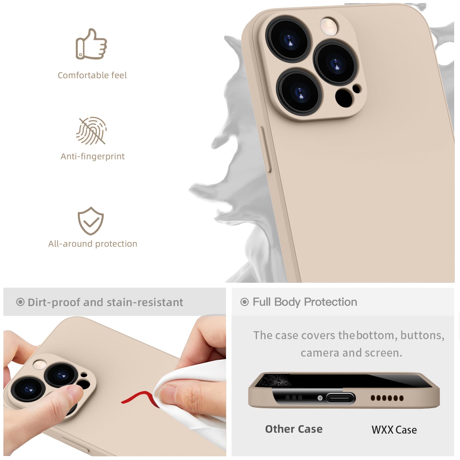 WXX Custodia in silicone per iPhone 15, sottile, con microfibra