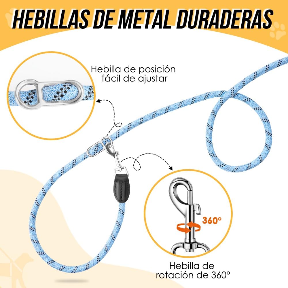 SlowTon Correa para Perros Hands Free de (10 pies), Correa Doble de Nylon Multifuncional 8 en 1 para Perros, Correa de Entrenamiento Reflectante sin Enredos