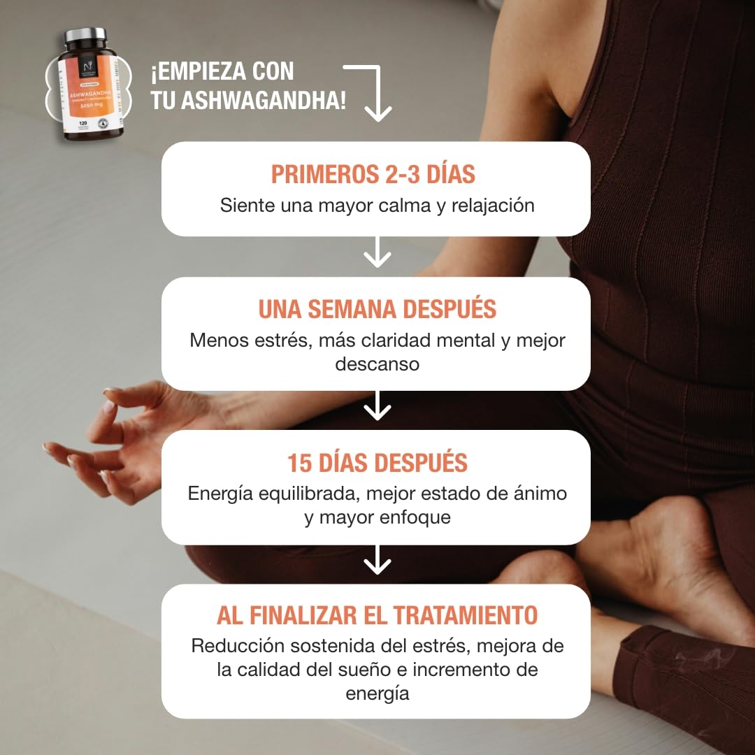 Ashwagandha Cápsulas Sensoril® 5:1 Superior a KSM-66 + Extracto 10:1 | 5250 mg/día | Resistencia muscular, equilibrio emocional, rendimiento físico y concentración | Vegano | 120 cápsulas vegetales.