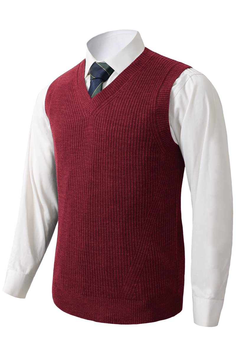 Mens V-Neck Knitted Sweater Vest Solid Plain Sleeveless Pullover Knitwear Loose Fit All Match Sweater Tops