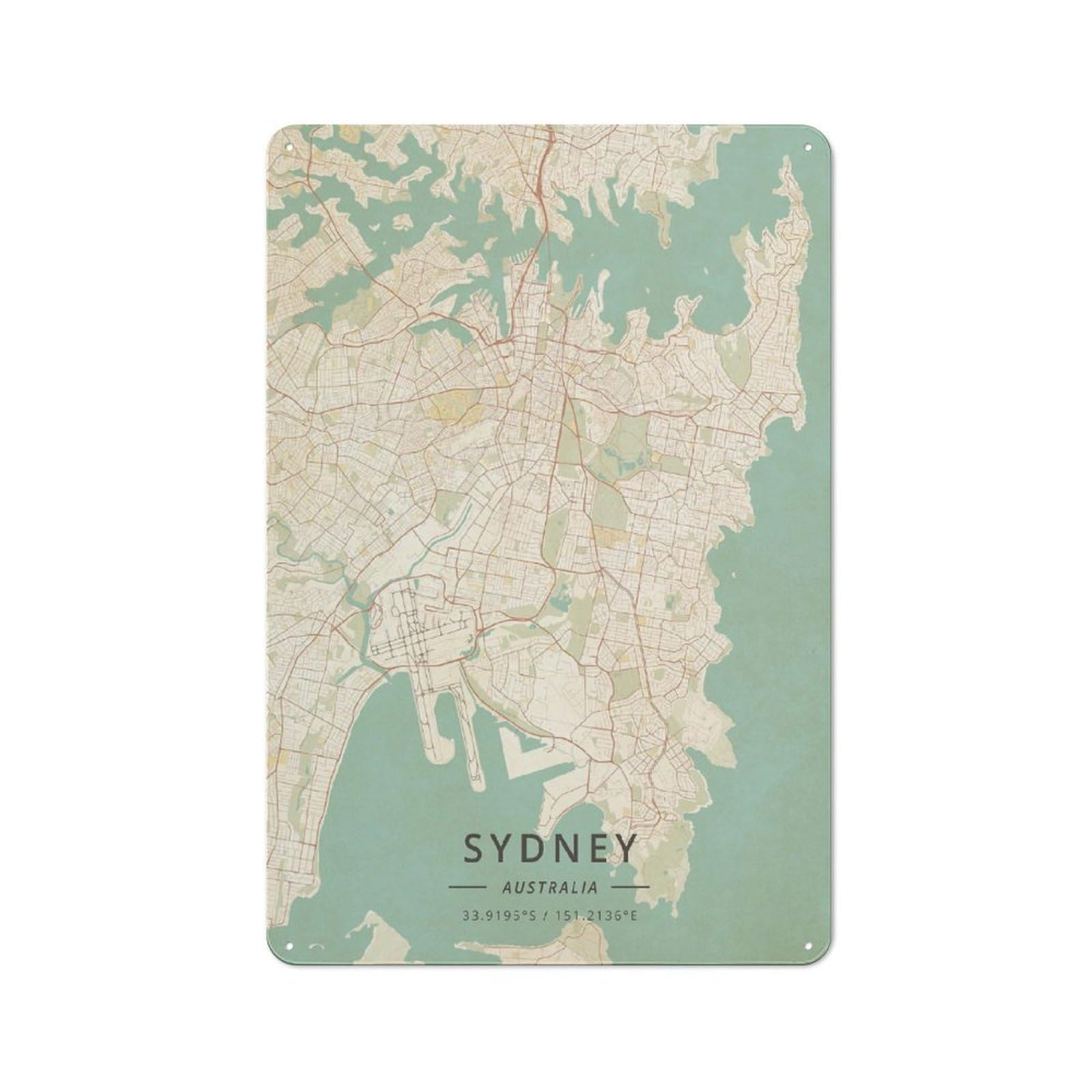 Junmoney Sydney Australia Rustic Tin Wall Plaque 30X20cm Featuring For Pub Or Café, A Decorative Christmas Gift For Café Interior Fans