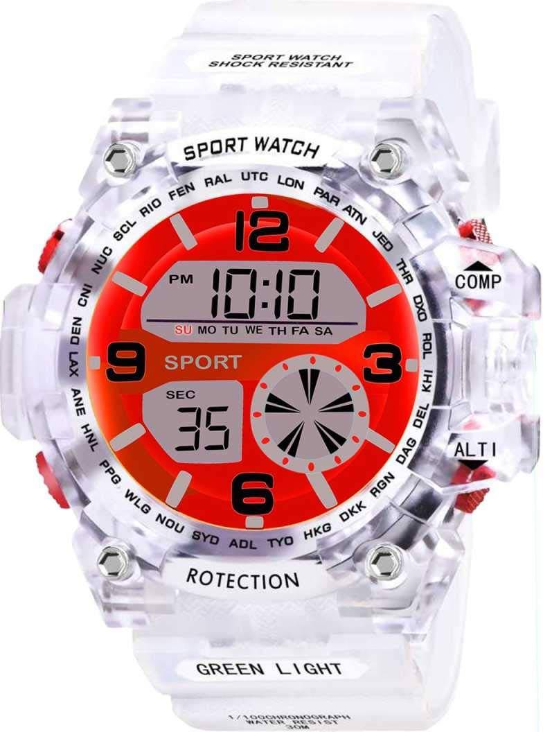 Acnos Rubber Premium Brand-A Heavy Quality Digital Alarm Shockproof Multi-Functional Automatic White Strap Red Dial Waterproof Digital Sports Watch For Mens Kids Watch For Boys-Pack Of 1 (B091V3DJ2N) Amazon Price History, Amazon Price Tracker