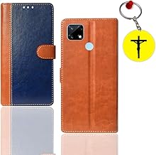 Flip Cover for Realme Narzo 20 Pouch Cover | RMX2193 Pouch Cover | Free Jesus Cross Keychain | Blue, Brown
