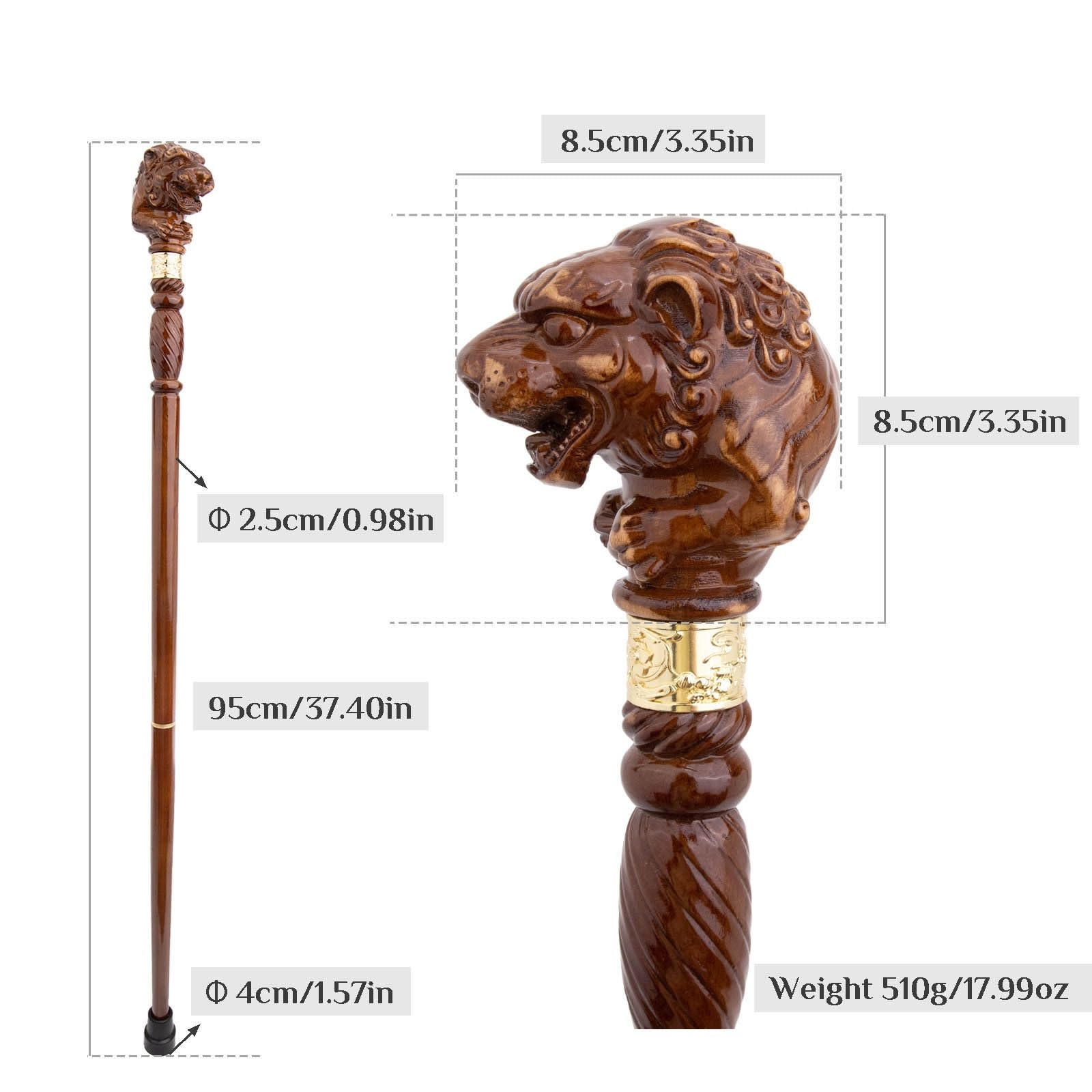 Handgeschnitzter Gehstock Aus Holz Mit Tigerkopf, Ergonomischem Griff und Gummispitze für Damen und Herren – Modischer, Einzigartiger Gehstock für Senioren – 95 cm