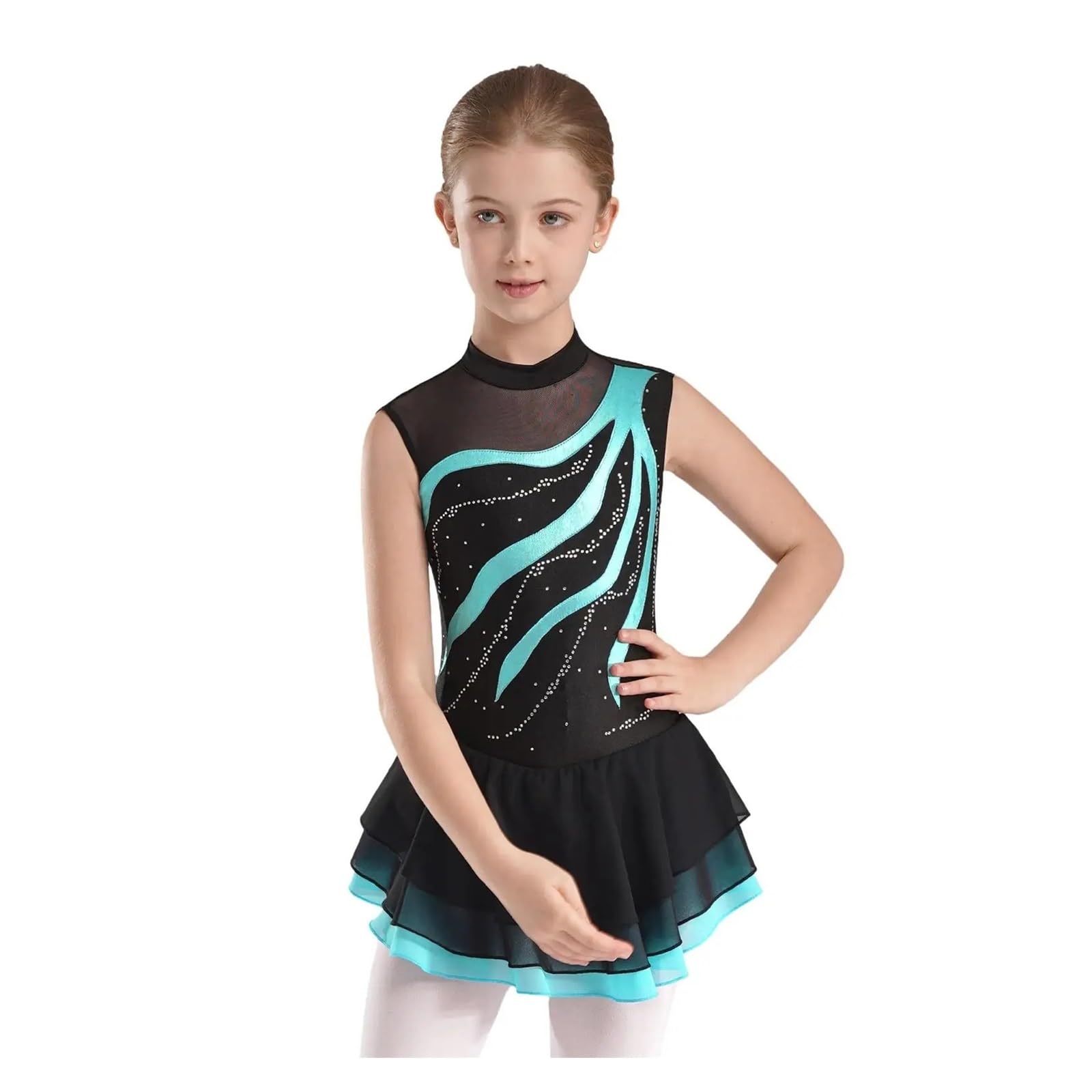 Robe De Danse Contemporaine Pour Fille - Justaucorps Lyrique Avec Strass, Ballet, Patinage Et Gymnastique (Bleu, 12 Ans)