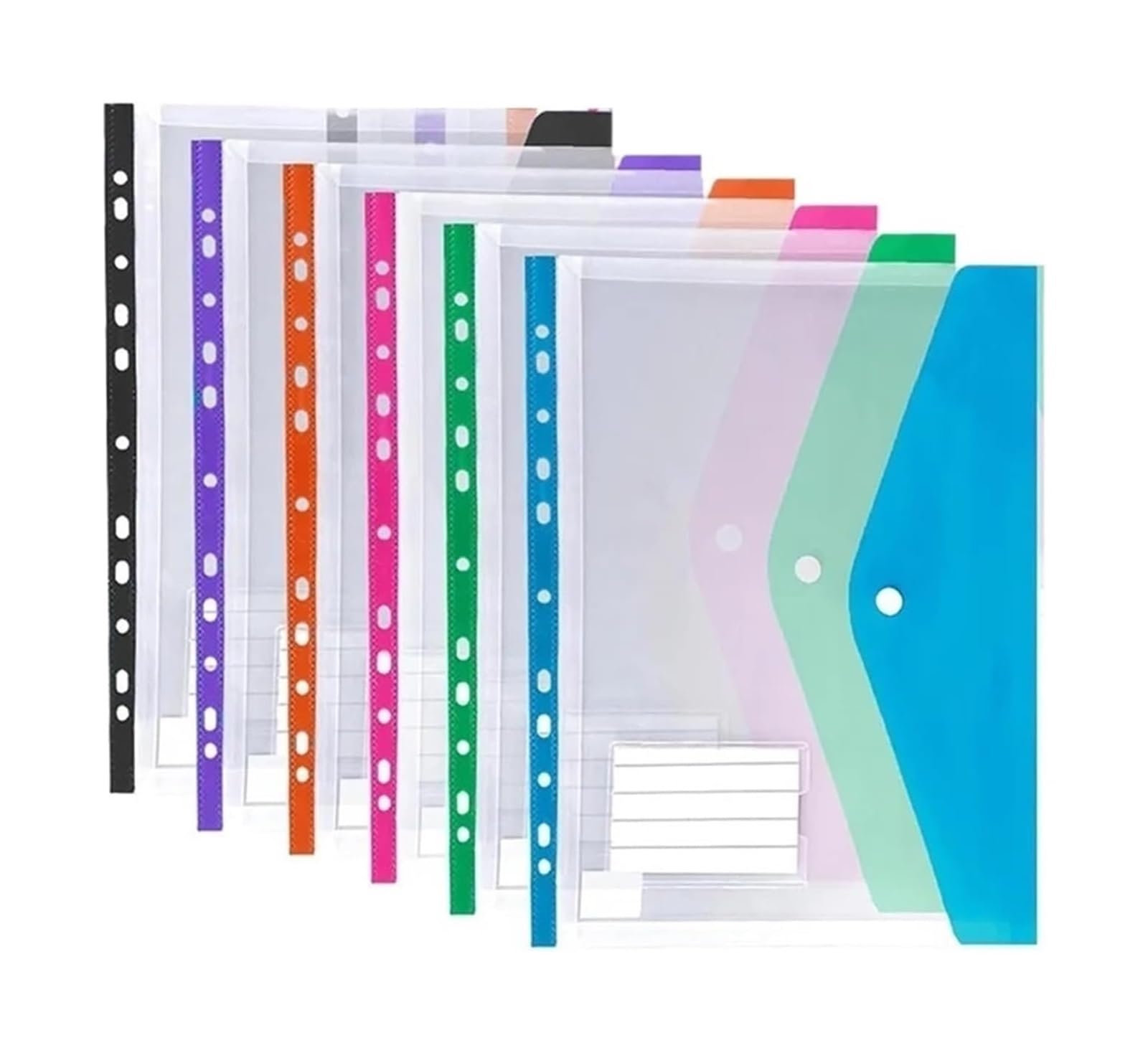 24 Stück A4 transparenter Taschen-Organizer mit 11 Löchern | Druckknopf, Etikett for Schule, Zuhause, Büro