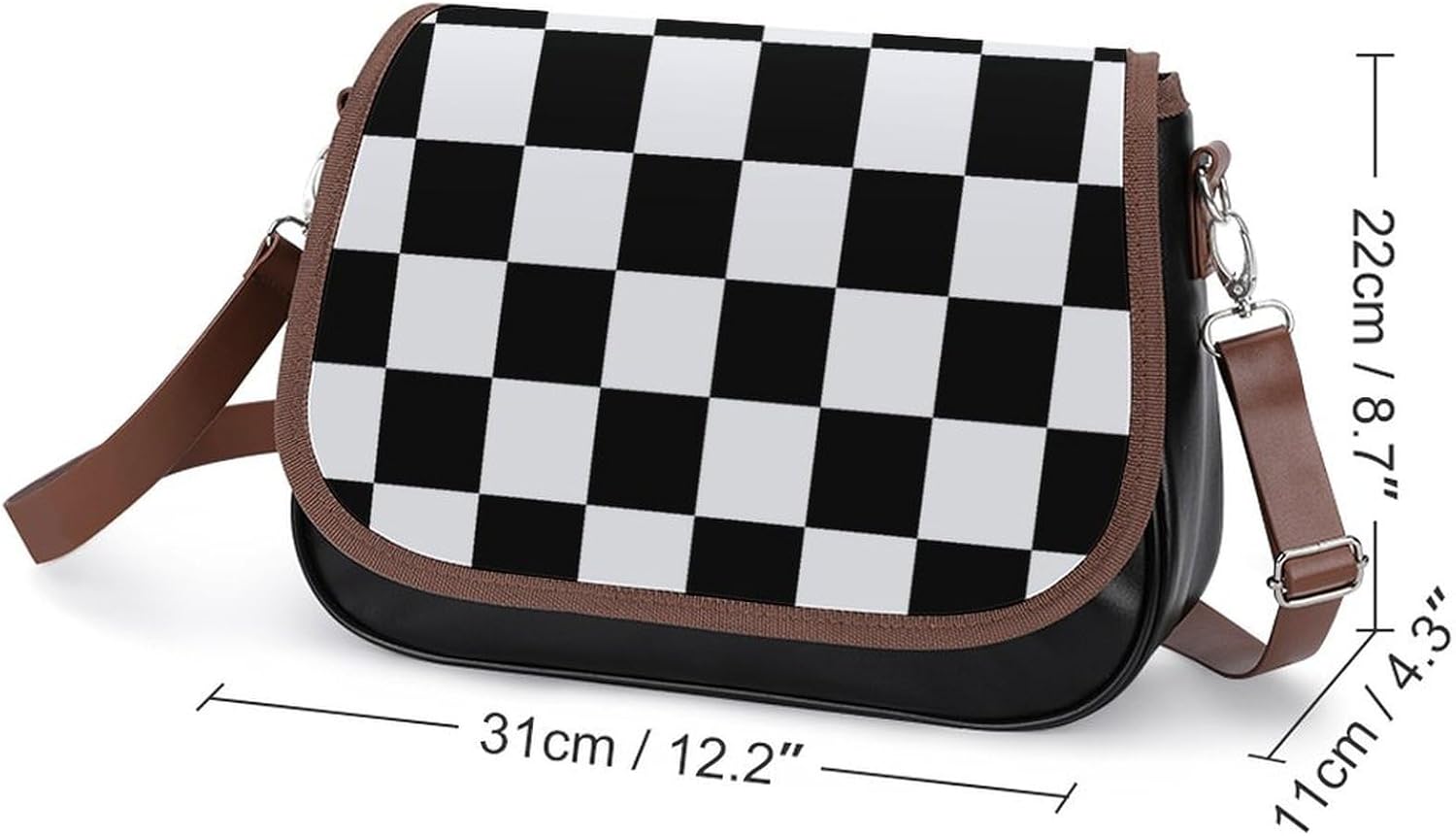 Black And White Checkered_61380266Women's Faux Leather Crossbody Bag, Waterproof Wrinkle-Resistant Shoulder Bag with Detachable Strap, Large Capacity Casual Handbag, Fashion Daily Purse for Shopping W