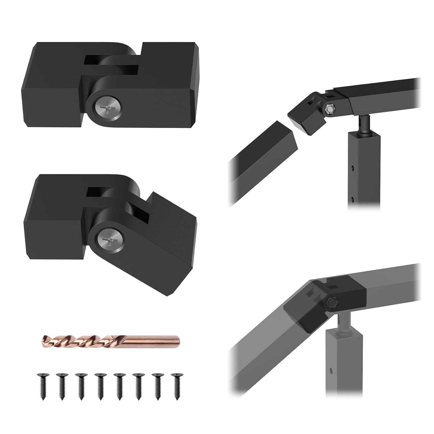 CKE Flat Handrail Accessories, 2 Pack Extension Handrail Connector, High Strength Material POM Handrail Fitting, Black Stainless Steel Handrail Connector for Top Handrail Cable Railing, HF01
