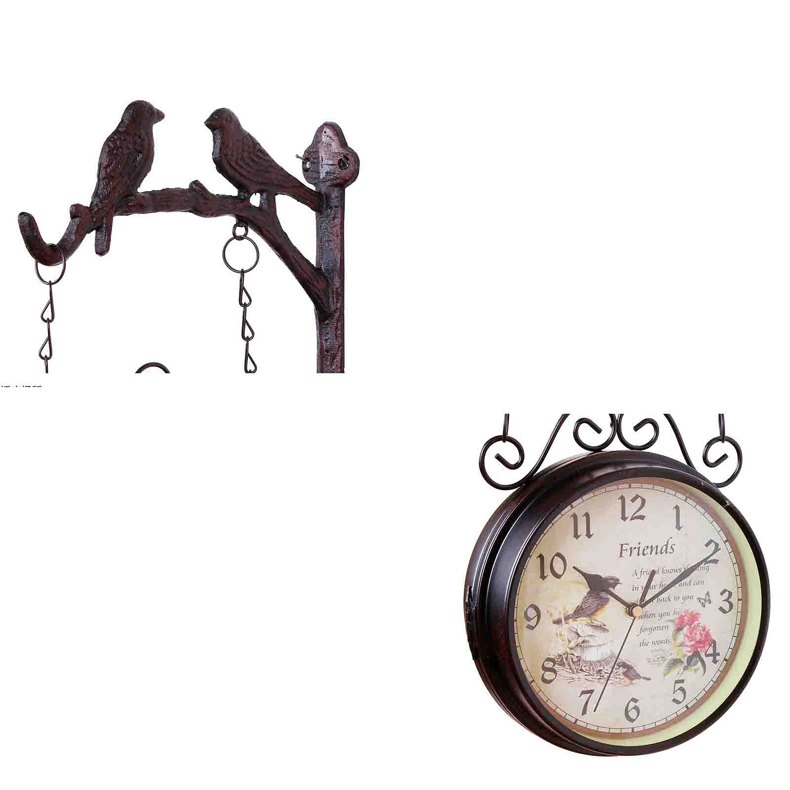 Horloge de Gare Double Face Horloge extérieure double face, Horloge double face vintage à suspendre en métal, pour terrasse, garage, jardin, café, bar, espace extérieur, aspect antique, horloge à deux