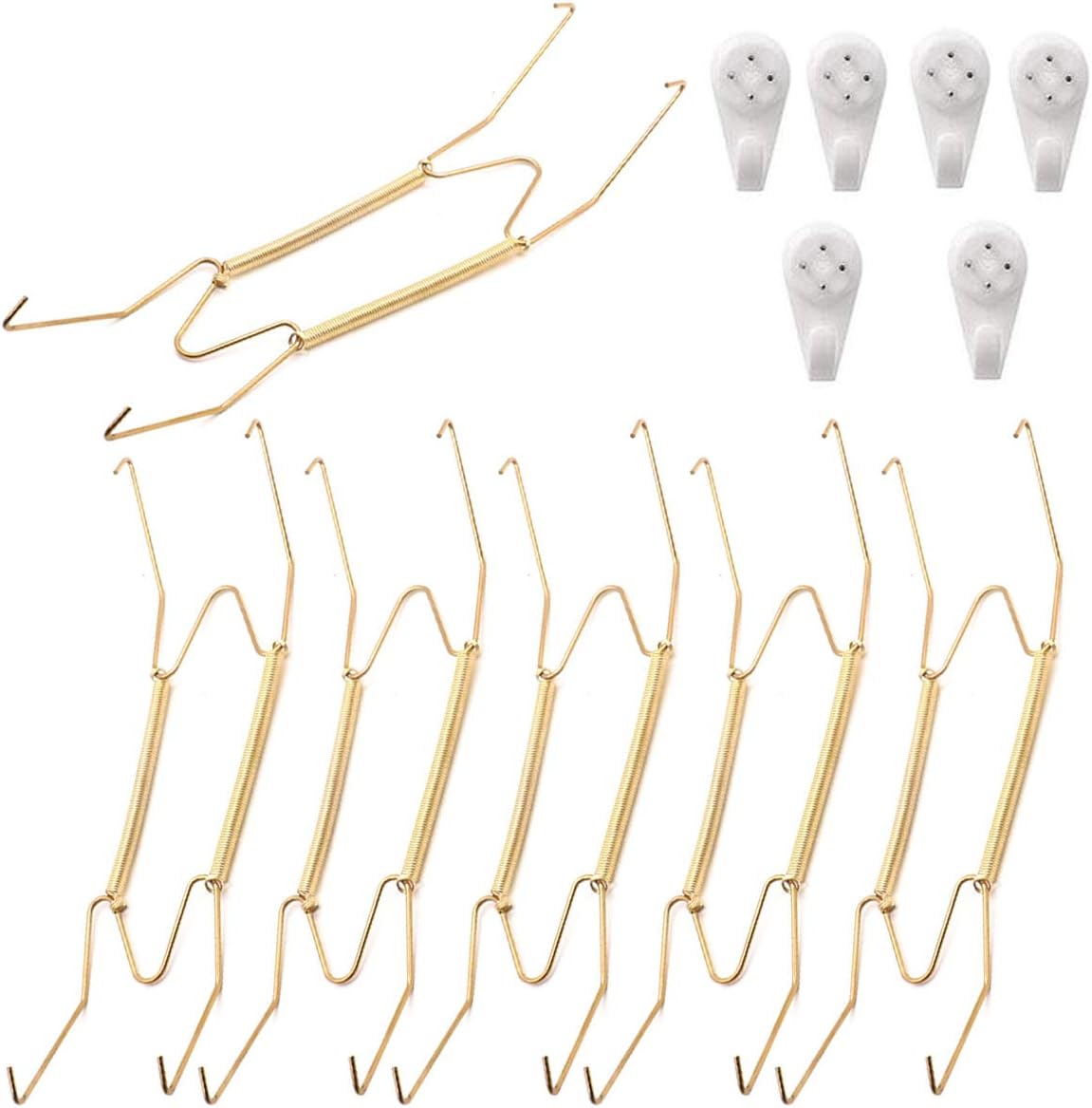 6 Pieces 8" Plate Hangers Invisible Wall Plate Hanger Spring Style Invisible Plate Tray Display Hanger Holds Decorative Plate Hanger 7.5" to 8.5" Plate, Golden-Color