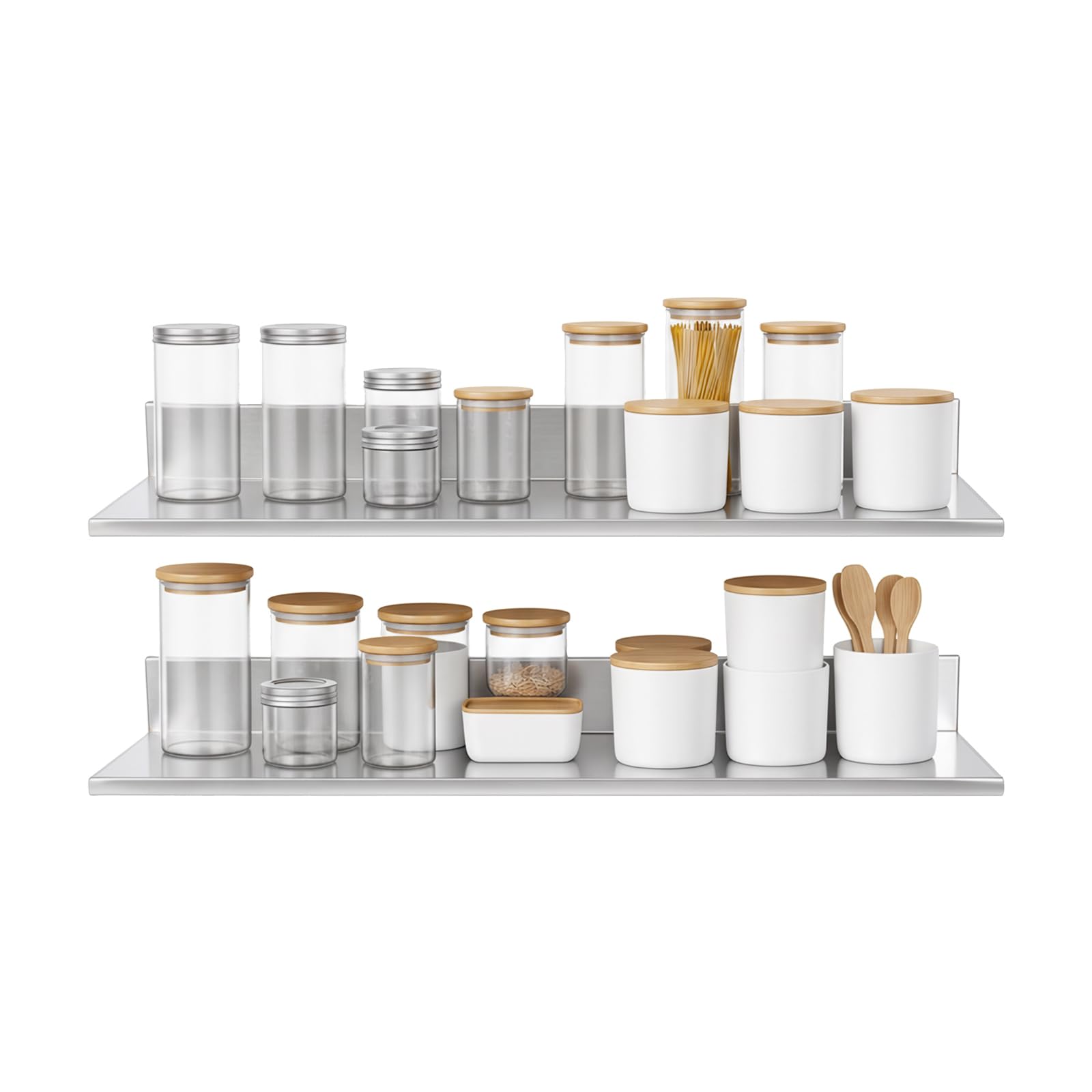 2er Set Edelstahl Wandregal, Küchenregal L-förmig Schwebend,76,2x21,8x8,5cm | Gewürzregal Wandregal 2er Set, bis 18 kg, Schweberegal Edelstahl für Gewürze Kochutensilien