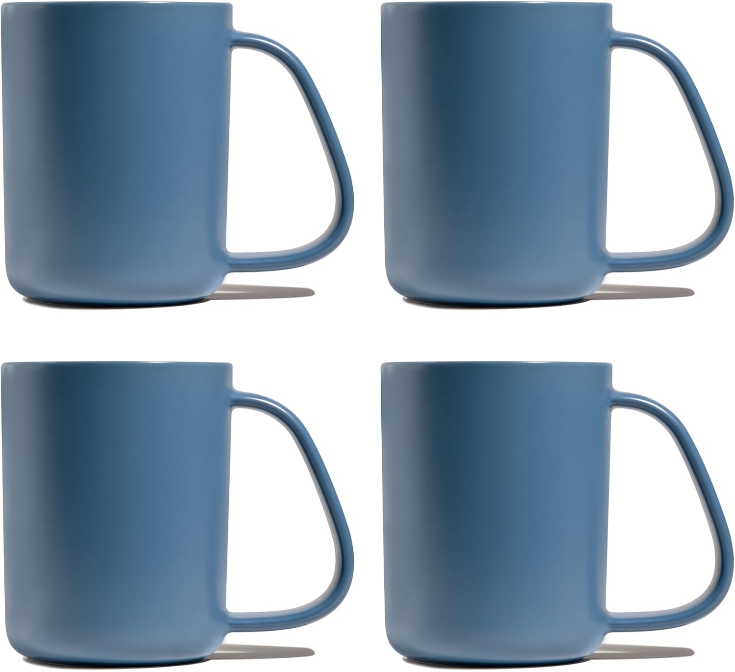 CURVD® Coffee Mug, Microwave/Dishwasher Safe, 100% Chemical-Free Plain Ceramic, Large Ergonomic Handle, Set of 4 (Dark Blue, 18 oz)