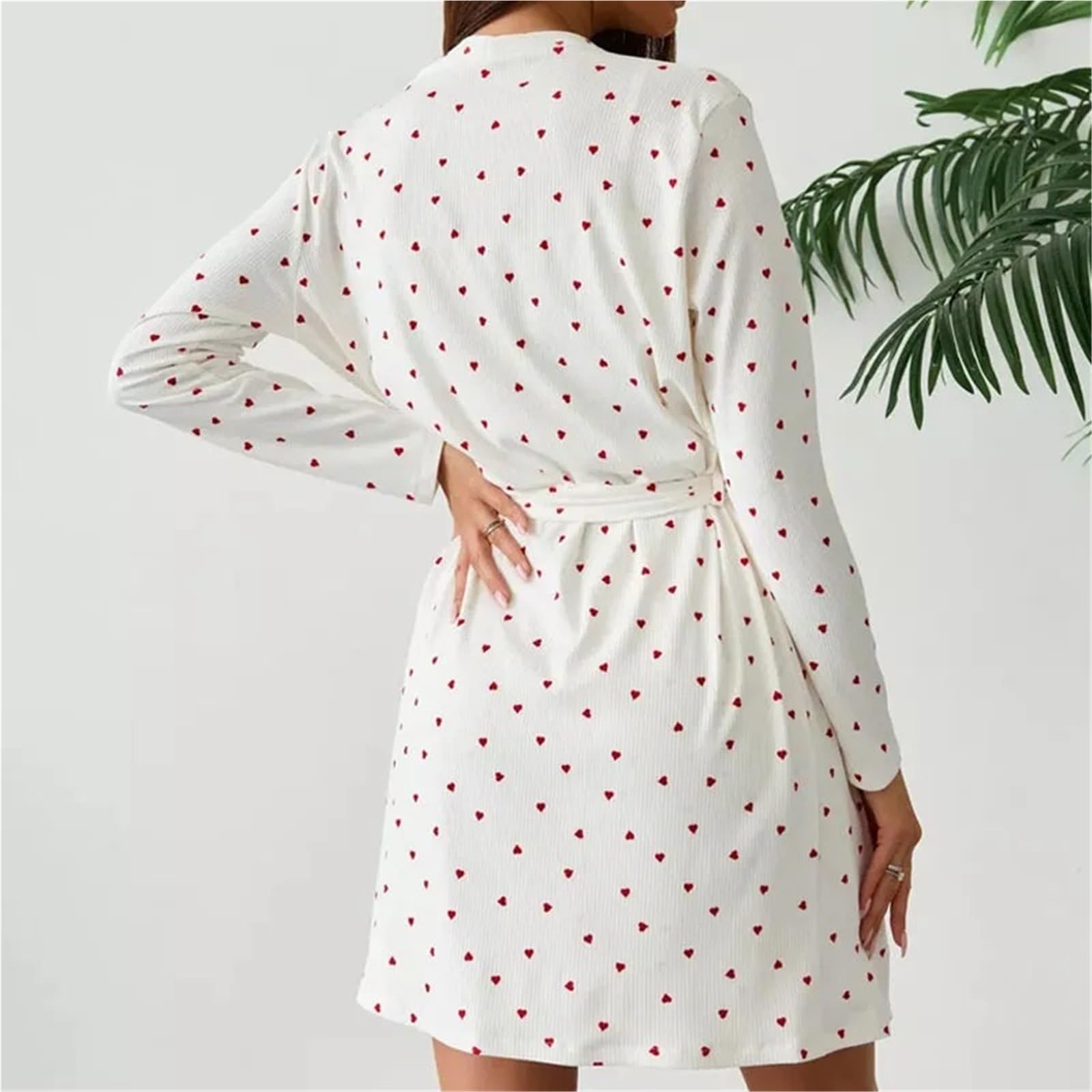 Conjunto de Pijama Dos Piezas con Estampado Lunares, minivestidos, cárdigan Manga Larga Cordones, Traje Informal for salón, Verano para Descanso en casa