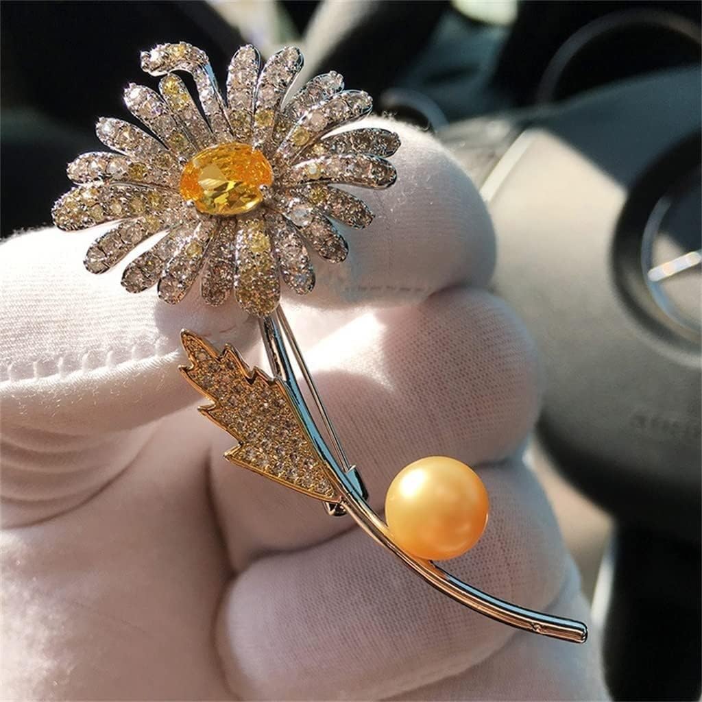 Sunflower Pearl Brooch Daisy Zircon Brooch Accessory Girl (D As Shown in The Figure)