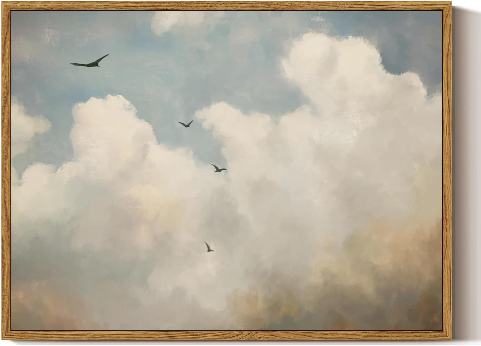 ARPEOTCY Vintage Framed Canvas Wall Art, Cloud & Bird Vintage Wall Art for Living Room Bedroom Office, Retro Farmhouse Landscape Kitchen Bathroom Wall Art Prints(12x16 Inch)